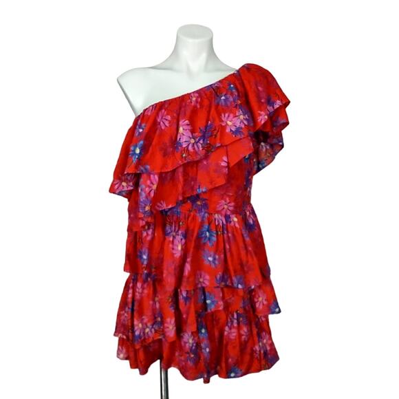 Endless Rose Vallis One Shoulder Floral Tiered Mini Dress Size Large - Picture 2 of 16